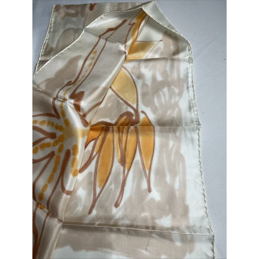 Vtg 100% Silk Scarf Made In France Abstract Floral Hand Rolled